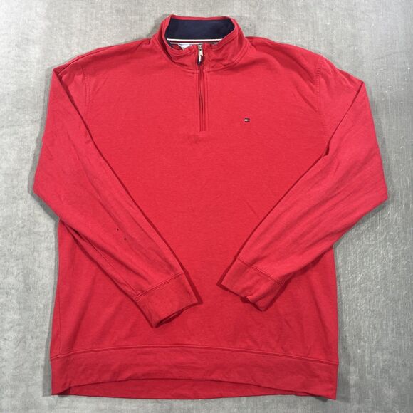 Tommy Hilfiger Mens XXL Red Quarter 1/4 Zip Fleece Pullover Sweater - Picture 1 of 8